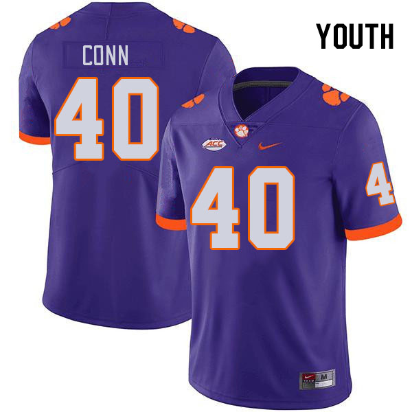 Youth #40 Brodey Conn Clemson Tigers College Football Jerseys Stitched-Purple